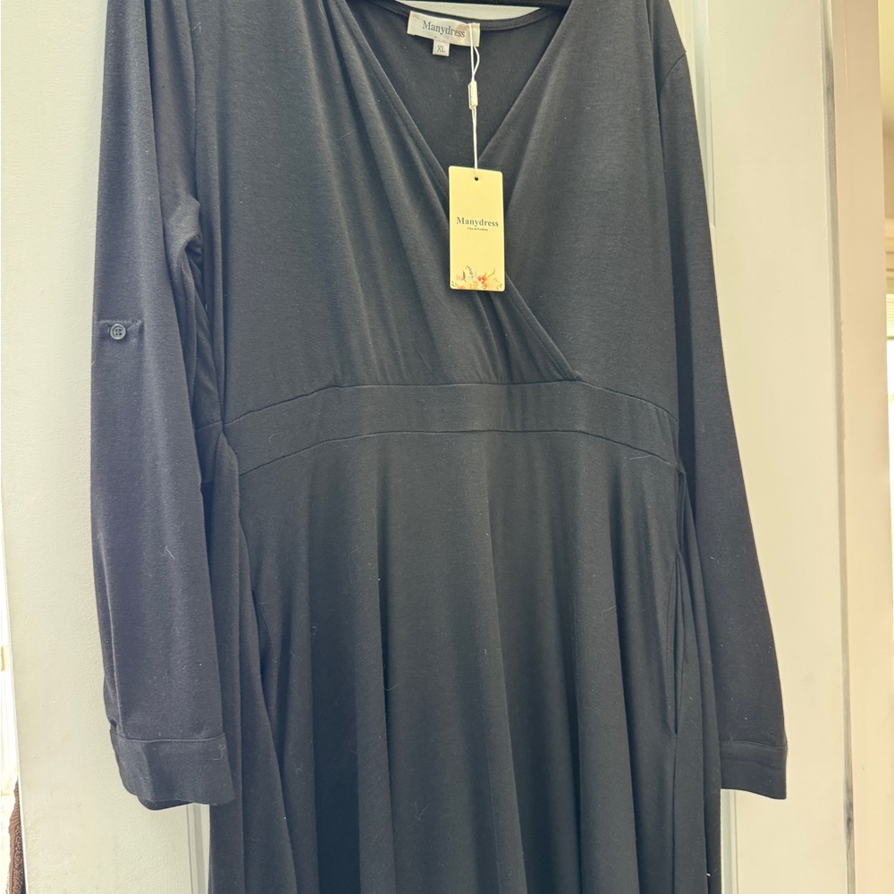 Manydress Women's Long Sleeve Black Dress